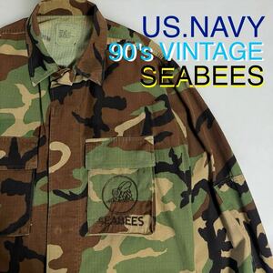 90's VINTAGE SPO 95年 官給品 US NAVY SEABEES ウッドランド カモフラ ジャケット シービーズ 海軍 実物 ミリタリー BDU迷彩 古着 輸入