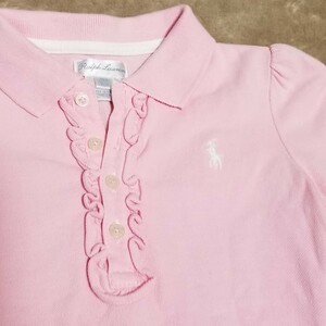 RALPH LAUREN Ralph Lauren 24M 90cm шланг вышивка входить оборка длинный рукав Polo cut and sewn прекрасный товар рубашка-поло с длинным рукавом cut and sewn 