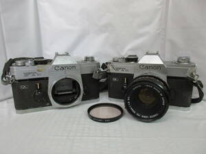 T2-93　Canon(キヤノン)　フィルムカメラ 2点 まとめ 【FTb】 CANON LENS FD 50㎜ 1:1.8 S.C. フィルター【Kenko SKYLIGHT 55】付き