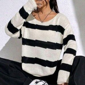 SHEIN ストライプドロップショルダーボーダーニット 春 サマーニット