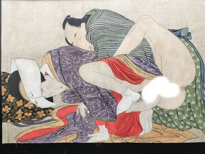 9 江戸期春画 喜多川歌麿「絵本小町引」真作 紙本 肉筆 錦絵 浮世絵 和本 艶本 枕絵 秘画 裸婦 男根 春宮図 墨摺