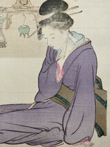 【真作】口絵 本物浮世絵木版画 尾形月耕「芭蕉忌」美人図 明治期 大判 錦絵 保存良い 清方 年方 玉堂 桂舟 半古 広業 月耕 永洗 華邨 英朋_画像5