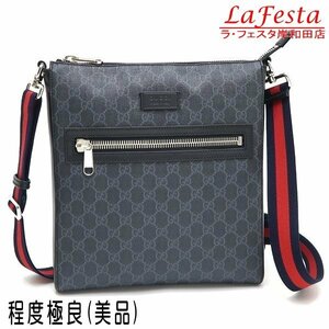 ◆ 本物 美品 ◆ GUCCI グッチ メッセンジャーバッグ ショルダーバッグ GGスプリーム ブラック 黒 GG ウェブライン 保存袋 人気 474137