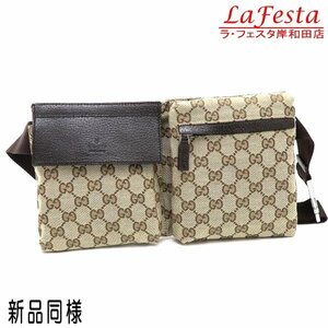 ◆ 本物 新品同様 ◆ GUCCI グッチ ウエストバッグ ウエストポーチ ボディバッグ ブラウン 茶 GG キャンバス レザー 保存袋 人気 28566