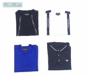 送料込 EMPORIO ARMANI ボーイズ子供服4点 ポロシャツ(ブラック)/Tシャツ×3(ブルー/ホワイト/ブラック）10A 142㎝