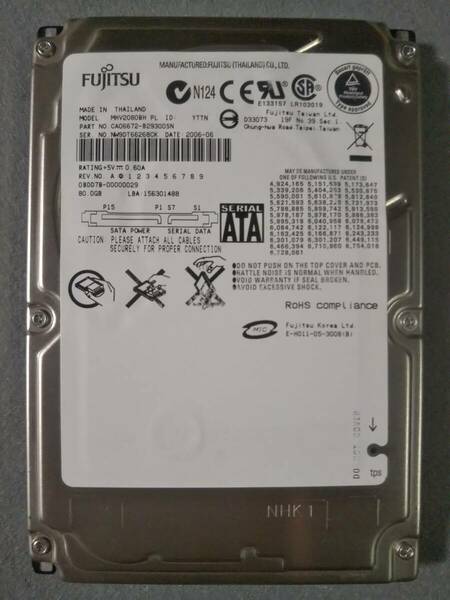 80GB FUJITSU MHV2080BH PL 2.5インチ 9.5mm SATA ①