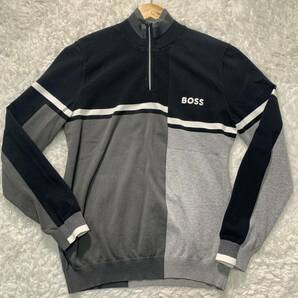 【未使用級・M】HUGO BOSS ヒューゴボス ハーフジップ ニット セーター プルオーバー ブルゾン ジャケット メンズ ゴルフ ストレッチの画像3