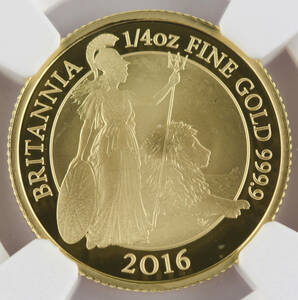 【最高鑑定】2016 イギリス ブリタニア ライオン プルーフ金貨 1/4オンス 25ポンド NGC PF70 ULTRA CAMEO モダン コイン　FIRST 50 STRUCK