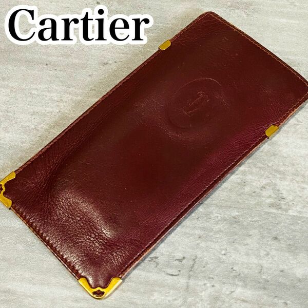 カルティエ　メガネケース　ペンケース　ブラウン　 Cartier ワインレッド　ロゴ　