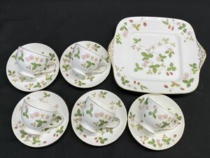 【D907】極美品 Wedgwood ウェッジウッド ワイルドストロベリー カップ&ソーサー 5客 プレート1点セット 洋食器 ブランド食器