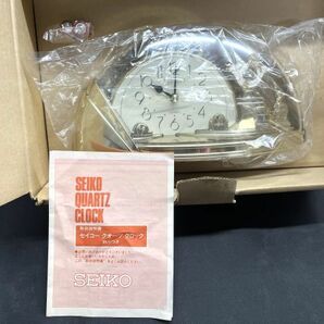 【D377】新品 未使用 SEIKO セイコー 置時計 振り子時計 楽器 BZ208G クオーツ 昭和レトロ クリヤー/ゴールド 当時物 bの画像1