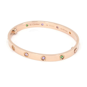  Cartier Rav bracele new model #18 K18PG multi color stone new goods finish settled pink gold LOVE bracele bangle used free shipping 