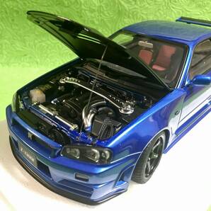 オートアート(AUTOart)1/18 NISMO GT-R(R34) Ｚ-tune ベイサイドブルー(カーボンボンネット仕様)【未使用品】の画像9