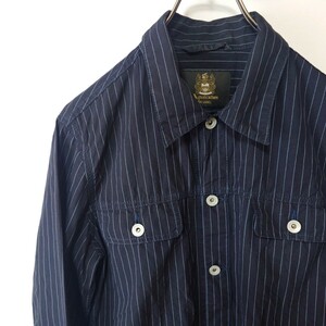 Aquascutum アクアスキュータム ストライプ シャツ 長袖 メンズ ネイビー 紺