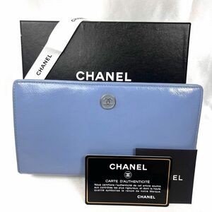 CHANEL シャネル ココボタン 二つ折り財布 ブルー系