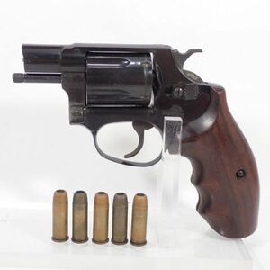 1TA18◆ジャンク CMC S&W 38 チーフスペシャル? M36? リボルバー 木製グリップ モデルガン カートリッジ付 動作未確認 送:-/60