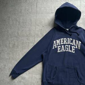 vintage 90's AMERICAN EAGLE リバースウィーブタイプ プルオーバーパーカー ネイビー L