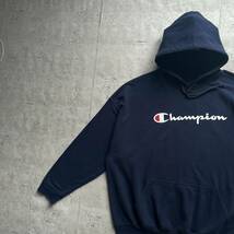 champion チャンピオン プリントロゴ プルオーバー パーカー ネイビー 2XL_画像1