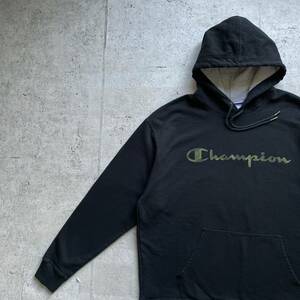 champion チャンピオン 迷彩プリント ワンポイントロゴ プルオーバー パーカー ブラック XL