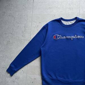 champion チャンピオン ワッペン ワンポイントロゴ クルーネック スウェット トレーナー ロイヤルブルー L