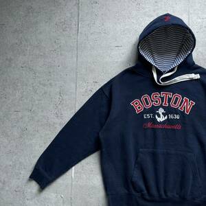 vintage 90's BAY STATE GEAR カレッジロゴ BOSTON プルオーバーパーカー ネイビー M