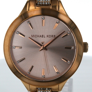 マイケルコース MICHAEL KORS ラインストーン MK-3573 クオーツ ピンクゴールド 3針式 レディース 腕時計【xx】【中古】4000019800900346