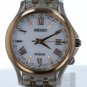 セイコー SEIKO エクセリーヌ 1B35-0AE0 ソーラー パールホワイト 3針式 レディース 腕時計【xx】【中古】4000019801200406