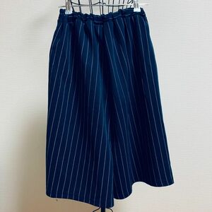 ワイドパンツ　ガウチョパンツ　ロングパンツ　スカーチョ　チノパン　子供服150 春　ネイビー　ストライプ　キレイめ