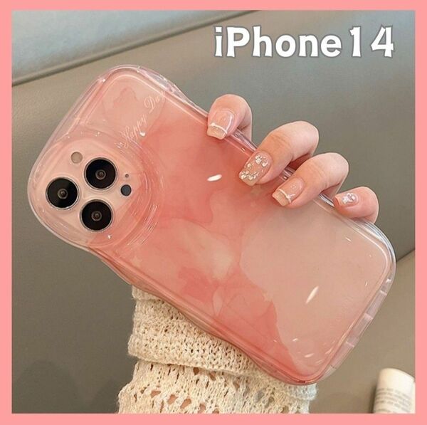 iPhone14 ケース グラデーション 大理石 ピンク 韓国 ウエーブ 可愛い