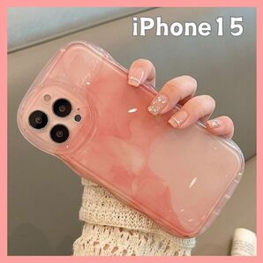 iPhone15 ケース グラデーション 大理石 ピンク 韓国 ウエーブ スマホ 可愛い