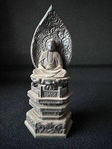 仏教美術　木彫阿弥陀如来坐像　高さ約23cm 古美術　時代物　E