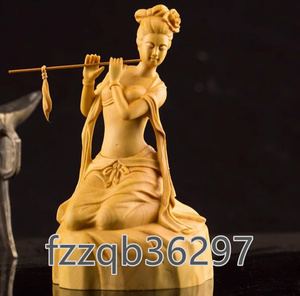 木彫りの仏像 音声菩薩像 13.8cm 高級天然ツゲ木彫り 木製仏像 仏教美術品 黄楊 柘植 仏像 置物(おんじょうぼさつぞう)