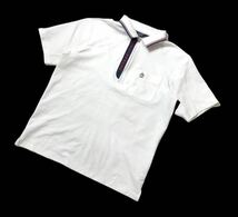● Munsingwear マンシングウェア ● ロゴ ペンギン 刺繍 サッカー地 半袖 ハーフジップ ゴルフ ポロシャツ ホワイト L_画像1