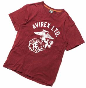 ● PX AVIREX アヴィレックス ● ロゴ ラベル ビッグ ロゴ プリント 半袖 Tシャツ バーガンディー L