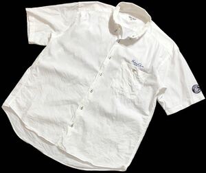 大きいサイズ ■ SINA COVA シナコバ ■ 水兵 ロゴ ワッペン 刺繍 半袖 ボタンダウン シャツ ホワイト LL