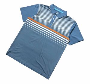 ● PUMA GOLF プーマゴルフ ● ロゴ刺繍 ワッペン ストライプ×ボーダー柄 半袖 ゴルフ ポロシャツ ブルー系 M