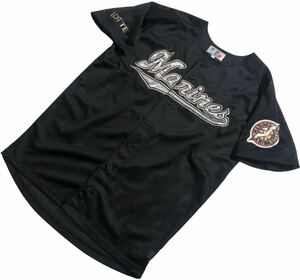 希少 ■ NPB 千葉ロッテマリーンズ MARINES ■ ロゴ ワッペン 背番無し ビジター レプリカ メッシュ ユニフォーム ブラック L