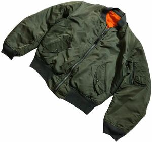 USA製 ■ ALPHA INDUSTRIES アルファ ■ MA-1 MA1 IDEAL アイディール ジップ 中綿入 ミリタリー フライト ボンバー ジャケット カーキ M