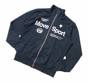 ● DESCENTE Move Sport デサント ムーブスポーツ ● ビッグ ロゴ プリント スウェット トラック ジャケット ネイビー L