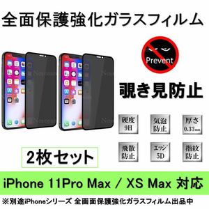 iPhone11ProMax / iPhoneXSMax 覗き見防止全面保護強化ガラスフィルム 2枚セット