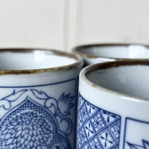 3個set ストーンウェア ブルー 銅板柄 マグカップ デッドストック 陶器 検: コーヒーカップ カフェオレ レトロ ビンテージ アンティークの画像4