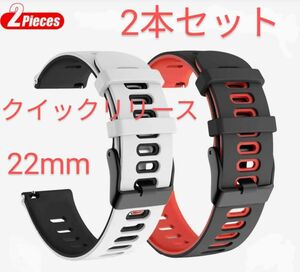 【2本セット着せ替え簡単】腕時計シリコンベルト 22mm クイックリリース