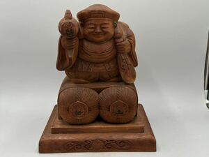 木彫大黒天像　約30×24.5cm 縁起物　商売繁盛　仏像　置物　24.3/om.