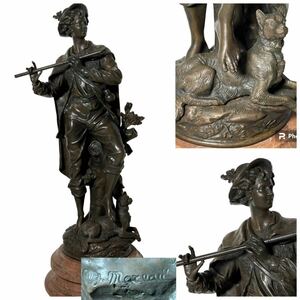 o-gyu -stroke *mo low Auguste Moreau work bronze image [l'ami fidele]. real ... approximately 63×23 marble pedestal 19 century France sculpture house large work y