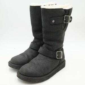 希少 UGG Australia アグ ケンジントン エンジニア ムートンブーツ 22cm ブラック 本革 5678 クリーニング済み