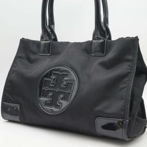 TORY BURCH トリーバーチ エナメル トートバッグ ブラック ビッグロゴ 肩掛け