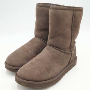 UGG CLASSIC SHORT アグ レザー ムートンブーツ 25cm ブラウン スエード 5825 クリーニング済み