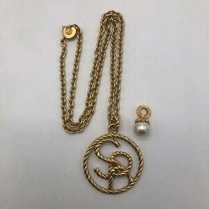 SONIA RYKIEL ソニアリキエル ロングネックレス ゴールド サークルロゴ アクセサリー ※パーツ破損 P717