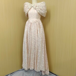 【9号】La Musee ラ ミュゼ ピンク系 カラードレス Ｍ バックリボン オフショル 華やか 花柄 衣装 ロング イブニング パーティ ドレス