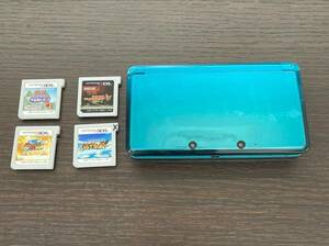 H#5521【ジャンク】Nintendo 3DS アクアブルー ソフト4本付 動作未確認 ニンテンドー3DS